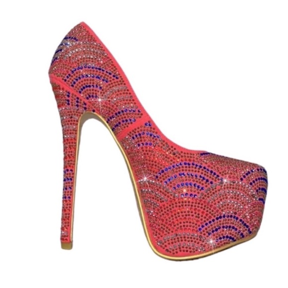 Luxury Pink Multi-Color Rhinestone Platform Stiletto Pumps Heels 7 Prom Wedding - Picture 1 of 11